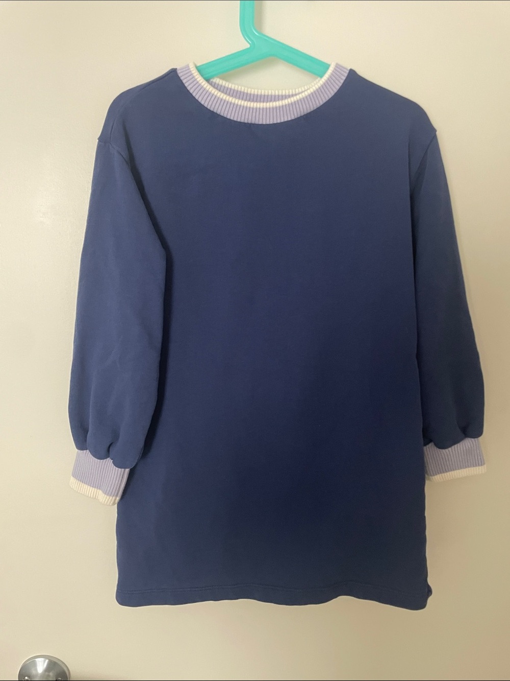 Hanna Andersson Navy Sweatshirt Dress with Lilac and White Trim size 5